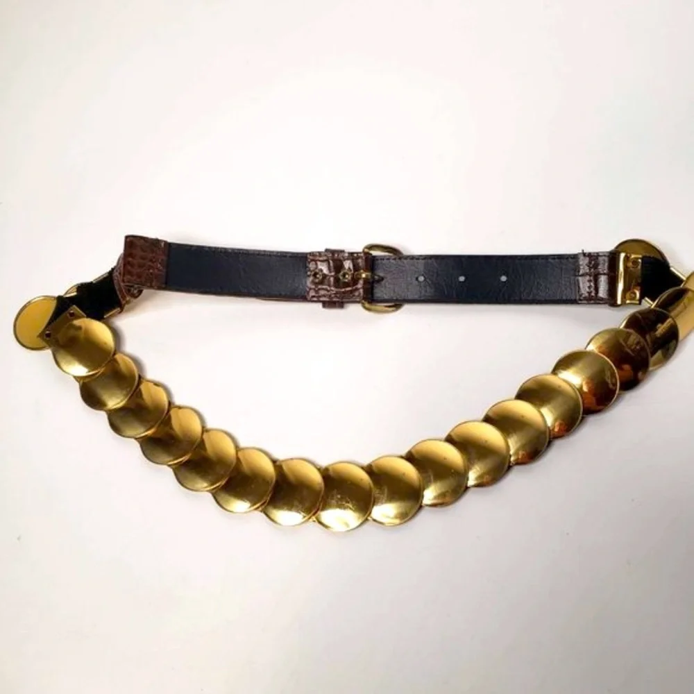 Croc Embossed Gold‎ Coin Stretch Belt OS